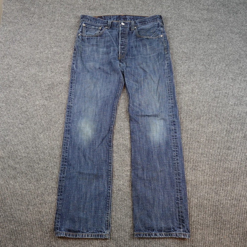 Levis 501 Jeans Mens 33x32 (33x29) Blue Dark Wash Straight Button Fly Denim